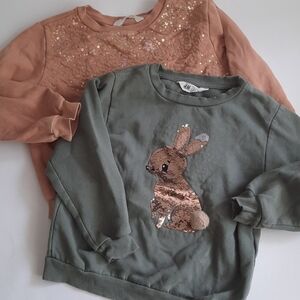 H&M Girls Bundle of 2 Sequin Sweatshirts Green and Brown Size 6x-7